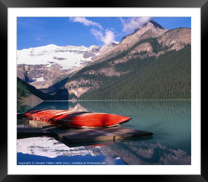 Canoes, Lake Louise, Rocky Mountains, Alberta, Canada Framed Mounted Print by Geraint Tellem ARPS