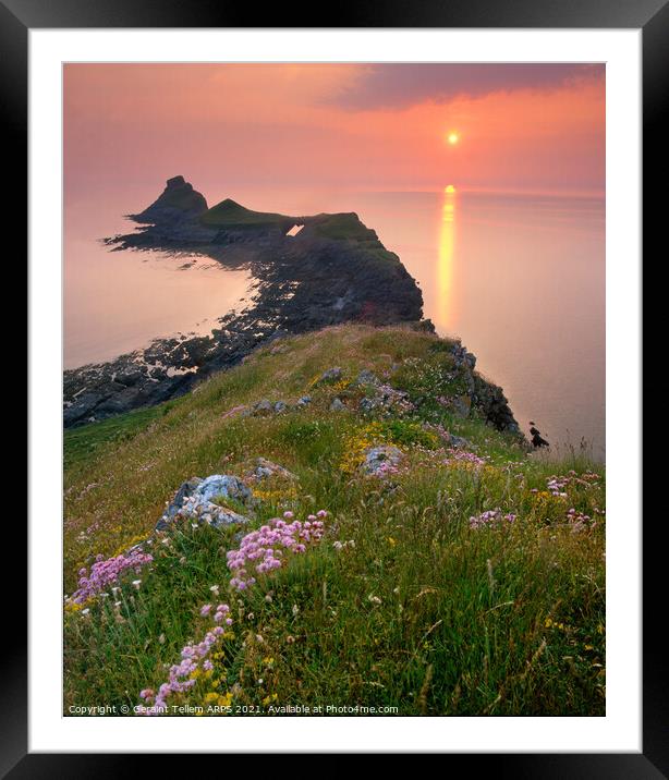 Worms Head at sunset, Rhossili, Gower, South Wales, UK Framed Mounted Print by Geraint Tellem ARPS