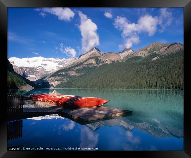 Canoes, Lake Louise, Rocky Mountains, Banff NP Alberta, Canada Framed Print by Geraint Tellem ARPS