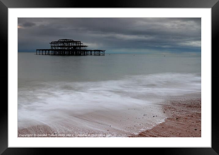 West Pier, Brighton, East Sussex under cloud UK Framed Mounted Print by Geraint Tellem ARPS