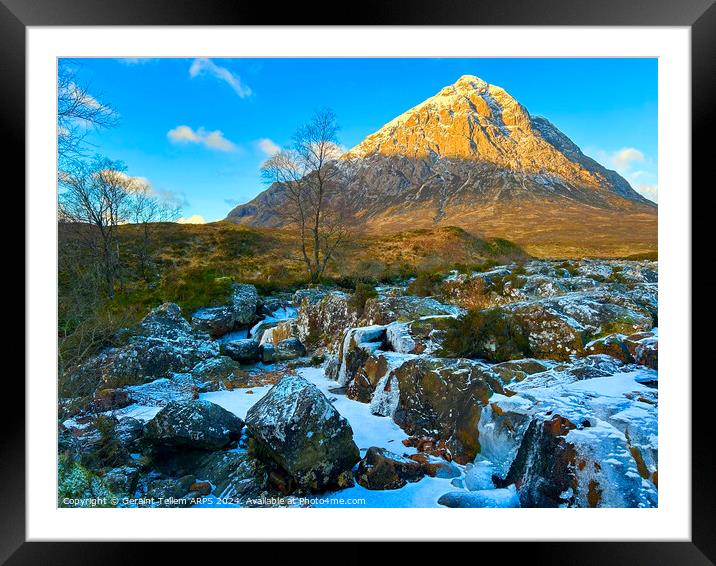 Buachaille Etive Mor and river Coupall in winter, Rannoch Moor, Highlands Scotland Framed Mounted Print by Geraint Tellem ARPS