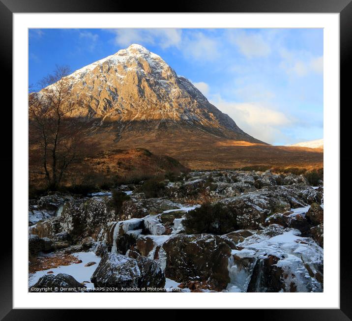 Buachaille Etive Mor and river Coupall in winter, Highland, Scotland Framed Mounted Print by Geraint Tellem ARPS