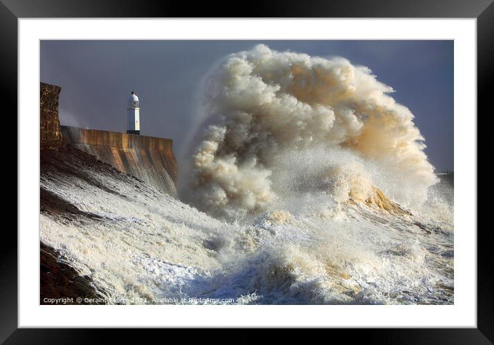 Porthcawl Pier, South Wales, storm wave Framed Mounted Print by Geraint Tellem ARPS