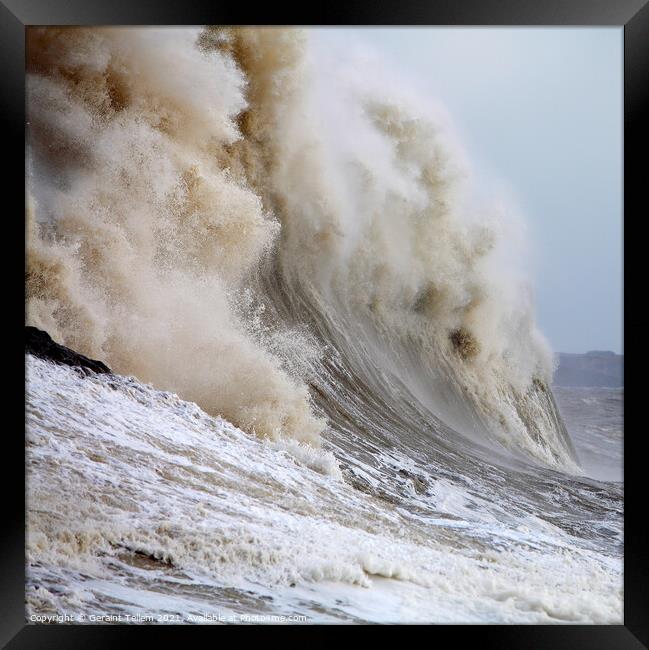 Porthcawl Pier, South Wales, storm wave Framed Print by Geraint Tellem ARPS