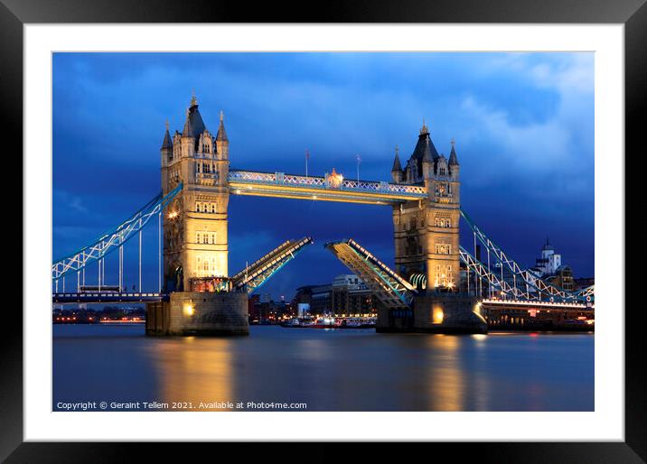 Tower Bridge (raised) at twilight, London, England Framed Mounted Print by Geraint Tellem ARPS