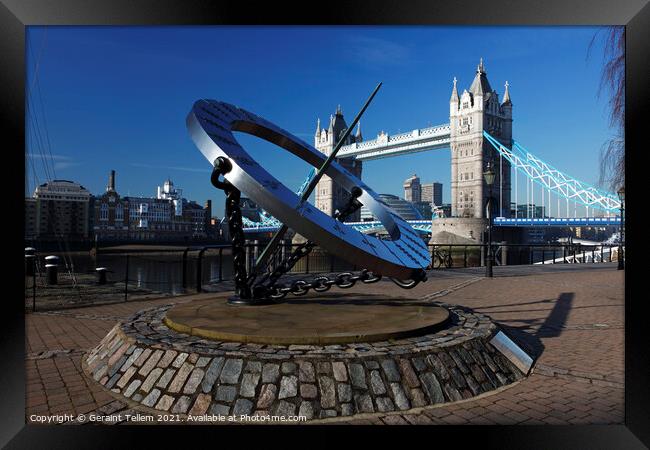 Sundial and Tower Bridge, London, England, UK Framed Print by Geraint Tellem ARPS