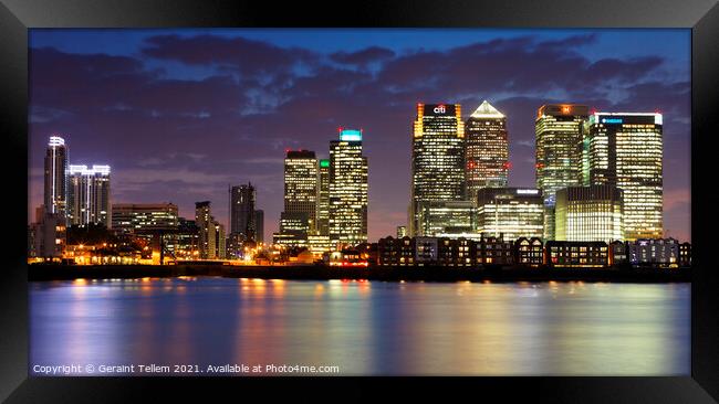 Canary Wharf from Greenwich Peninsula, London, UK Framed Print by Geraint Tellem ARPS