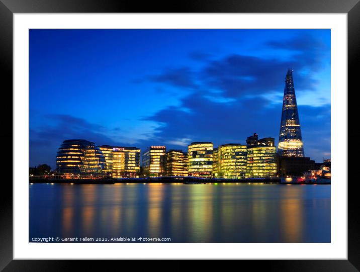 The Shard and City Hall at dusk from the Tower of London promenade Framed Mounted Print by Geraint Tellem ARPS