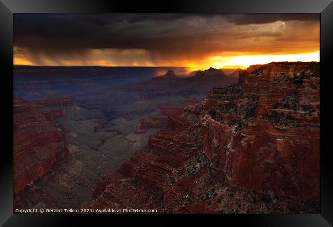 Thunderstorms over south rim, from Cape Royal, north rim, Grand Canyon, Arizona, USA Framed Print by Geraint Tellem ARPS