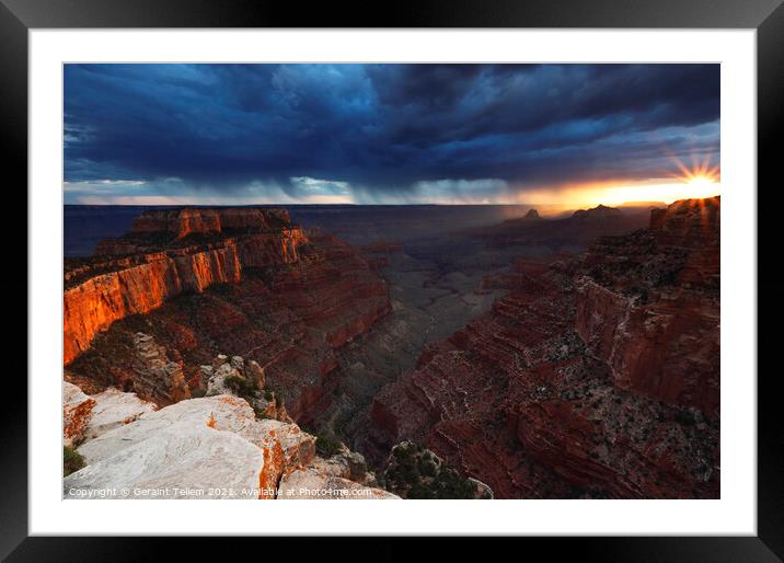 Thunderstorms over south rim, from Cape Royal, north rim, Grand Canyon, Arizona, USA Framed Mounted Print by Geraint Tellem ARPS