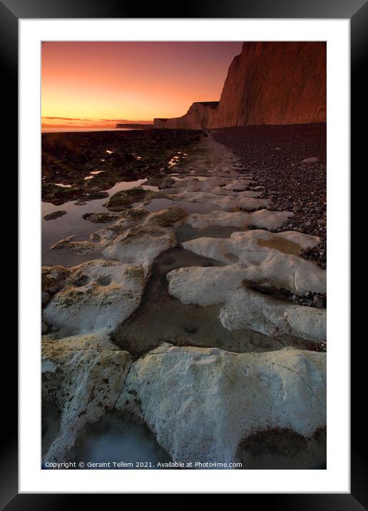 Seven Sisters at sunset, East Sussex, UK Framed Mounted Print by Geraint Tellem ARPS