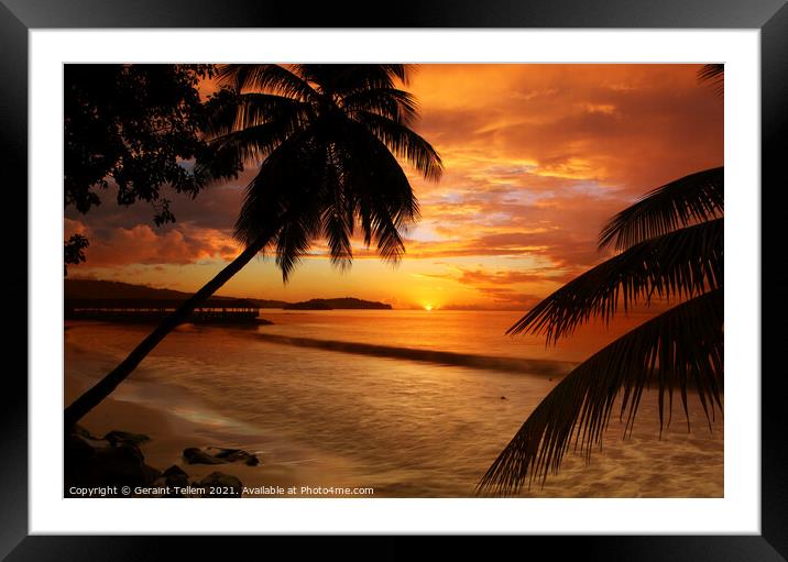 Sunset from Almond Morgan Bay resort, overlooking Choc Bay, near Castries, St Lucia, Caribbean Framed Mounted Print by Geraint Tellem ARPS