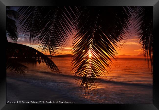 Sunset from Almond Morgan Bay resort, overlooking Choc Bay, near Castries, St Lucia, Caribbean Framed Print by Geraint Tellem ARPS