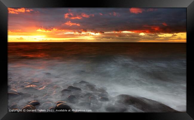Sunset over The Atlantic Ocean and Lundy Island from Westward Ho!, Devon, England, UK Framed Print by Geraint Tellem ARPS