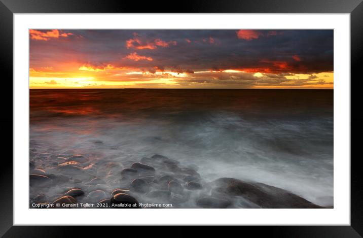 Sunset over The Atlantic Ocean and Lundy Island from Westward Ho!, Devon, England, UK Framed Mounted Print by Geraint Tellem ARPS