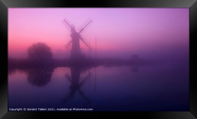 Winter dawn over Thurne Mill and river Thurne, Norfolk Broads, UK Framed Print by Geraint Tellem ARPS