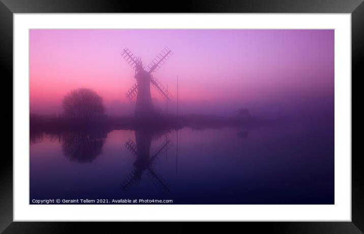 Winter dawn over Thurne Mill and river Thurne, Norfolk Broads, UK Framed Mounted Print by Geraint Tellem ARPS