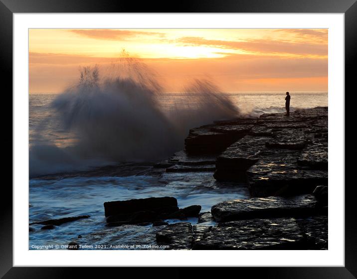 Wave crashing over rocks, Dunraven Bay, Southerndown, Wales, UK Framed Mounted Print by Geraint Tellem ARPS