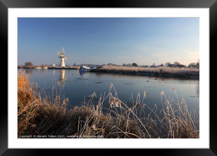 Thurne Mill and river Thurne, winter morning, Norfolk Broads, UK Framed Mounted Print by Geraint Tellem ARPS