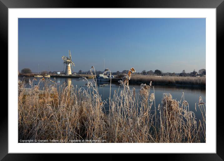 Thurne Mill and river Thurne, winter morning, Norfolk Broads, UK Framed Mounted Print by Geraint Tellem ARPS