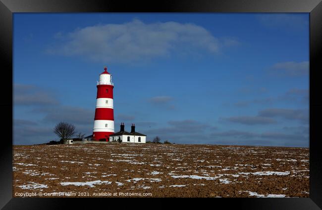 Happisburgh Lighthouse in winter, North Norfolk UK Framed Print by Geraint Tellem ARPS