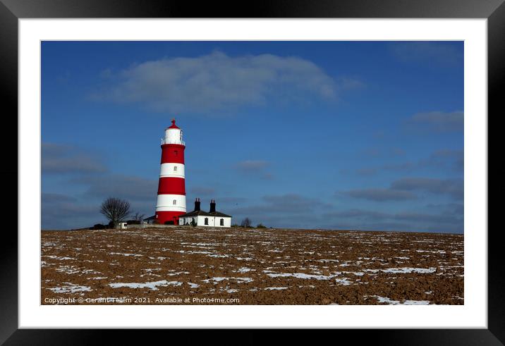 Happisburgh Lighthouse in winter, North Norfolk UK Framed Mounted Print by Geraint Tellem ARPS