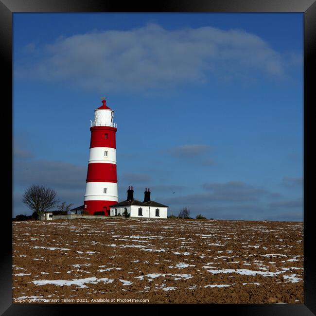 Happisburgh Lighthouse in winter, North Norfolk UK Framed Print by Geraint Tellem ARPS