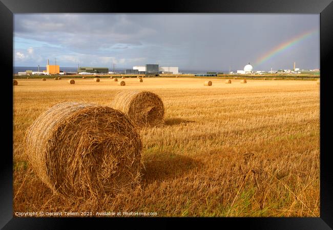 Hay Bales and Douneray Nuclear Power Station, Caithness, Scotland Framed Print by Geraint Tellem ARPS