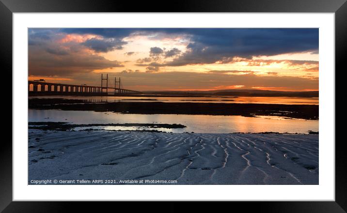 Prince of Wales Bridge and Severn estuary at sunset Framed Mounted Print by Geraint Tellem ARPS