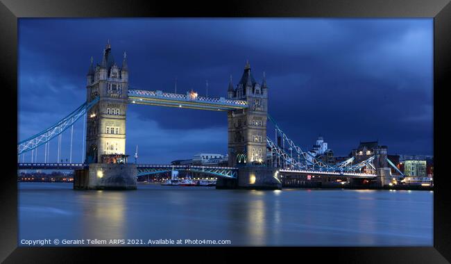 Tower Bridge at dusk looking east, London, UK Framed Print by Geraint Tellem ARPS