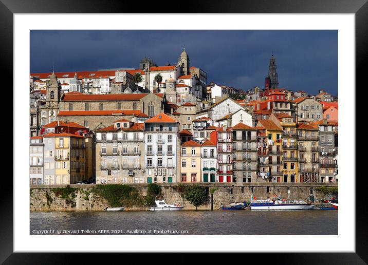 Riverside architecture, Central Porto, Portugal Framed Mounted Print by Geraint Tellem ARPS