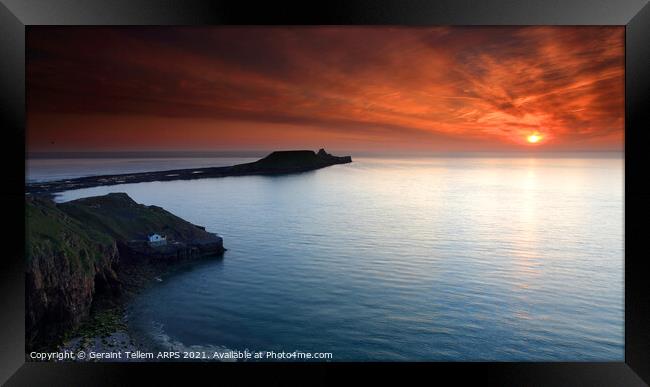 Worms Head at sunset, Rhossili, Gower, South Wales Framed Print by Geraint Tellem ARPS