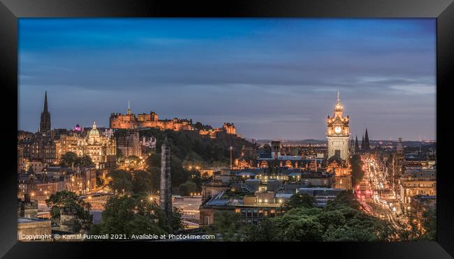 Edinburgh at Night Framed Print by Kamal Purewall