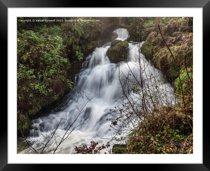 Waterfall at Rouken Glen Park Framed Mounted Print by Kamal Purewall