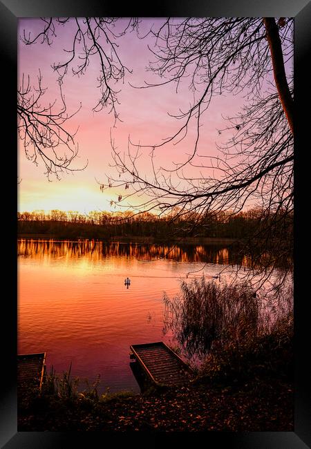 Jetty Sunrise at Coate Water Swindon Framed Print by Reidy's Photos