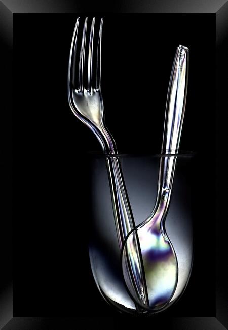 Plastic Fork and Spoon Framed Print by Reidy's Photos
