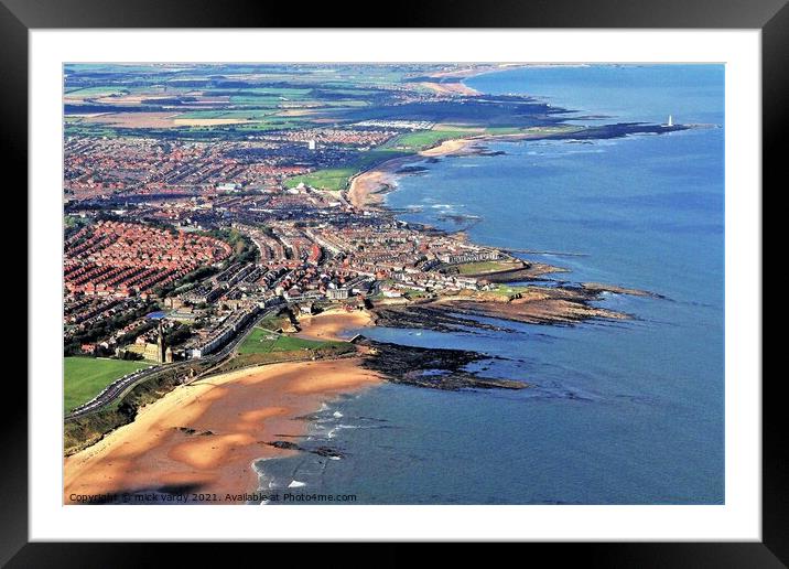 Aerial view of Cullercoats Harbour Framed Mounted Print by mick vardy
