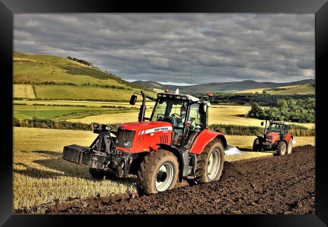 Ploughing in tandem Cheviot Hills Framed Print by mick vardy