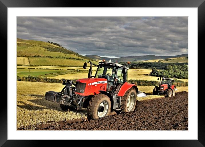 Ploughing in tandem Cheviot Hills Framed Mounted Print by mick vardy