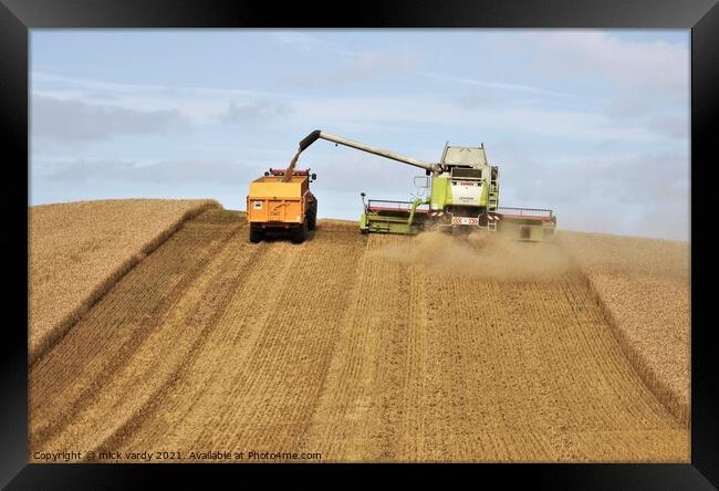 Harvesting wheat in Northumberland. Framed Print by mick vardy