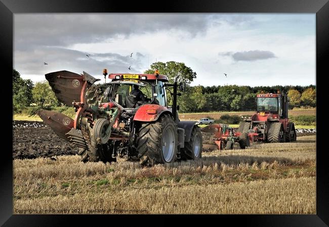 Ploughing in tandem Northumberland.  Framed Print by mick vardy