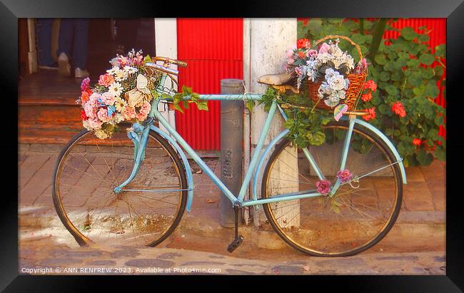 Floral bicycle Framed Print by ANN RENFREW