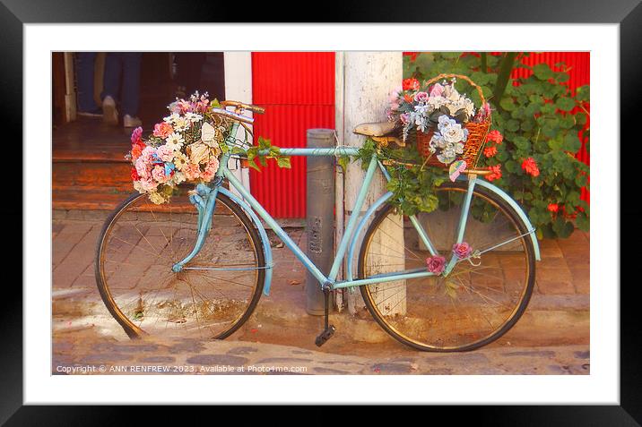 Floral bicycle Framed Mounted Print by ANN RENFREW