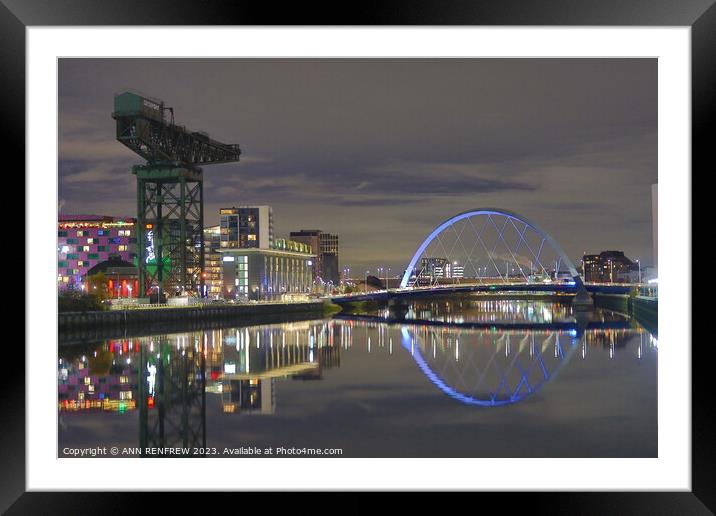 Glasgow Squinty Bridge Framed Mounted Print by ANN RENFREW
