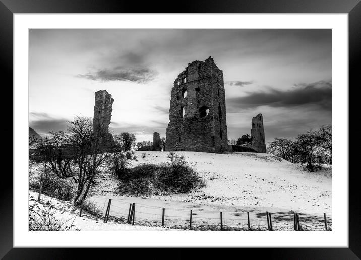 Sherriff hutton castle ruins in black and white 489 Framed Mounted Print by PHILIP CHALK