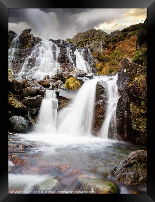 Langdale waterfall  near Stickle tarn in the lake  Framed Print by PHILIP CHALK