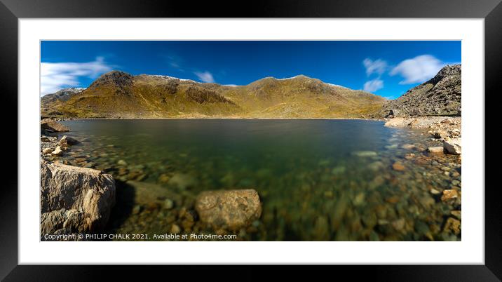 Levers water panorama in the  lake district with snow on the tops 500 Framed Mounted Print by PHILIP CHALK
