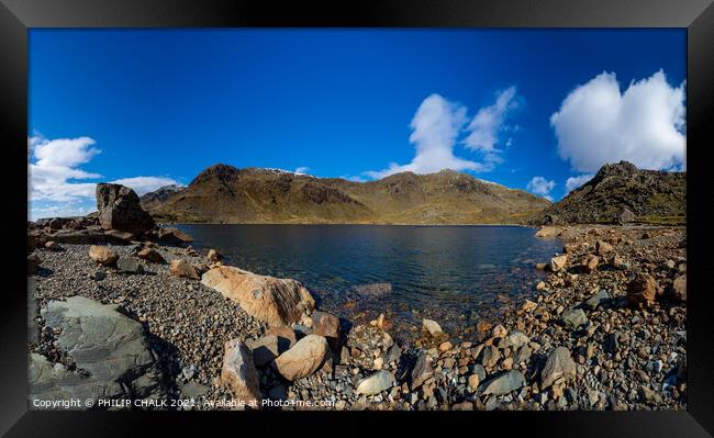 Levers water panorama in the  lake district with snow on the tops 522 Framed Print by PHILIP CHALK
