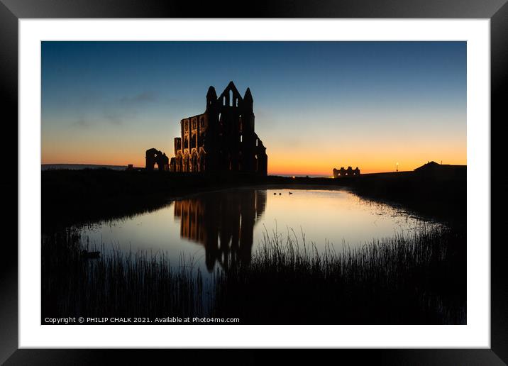 Whitby abbey sunset silhouette 533   Framed Mounted Print by PHILIP CHALK