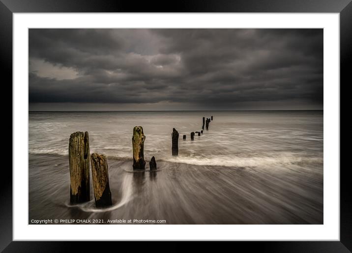 Sandsend groins with a reseading tide 565 Framed Mounted Print by PHILIP CHALK